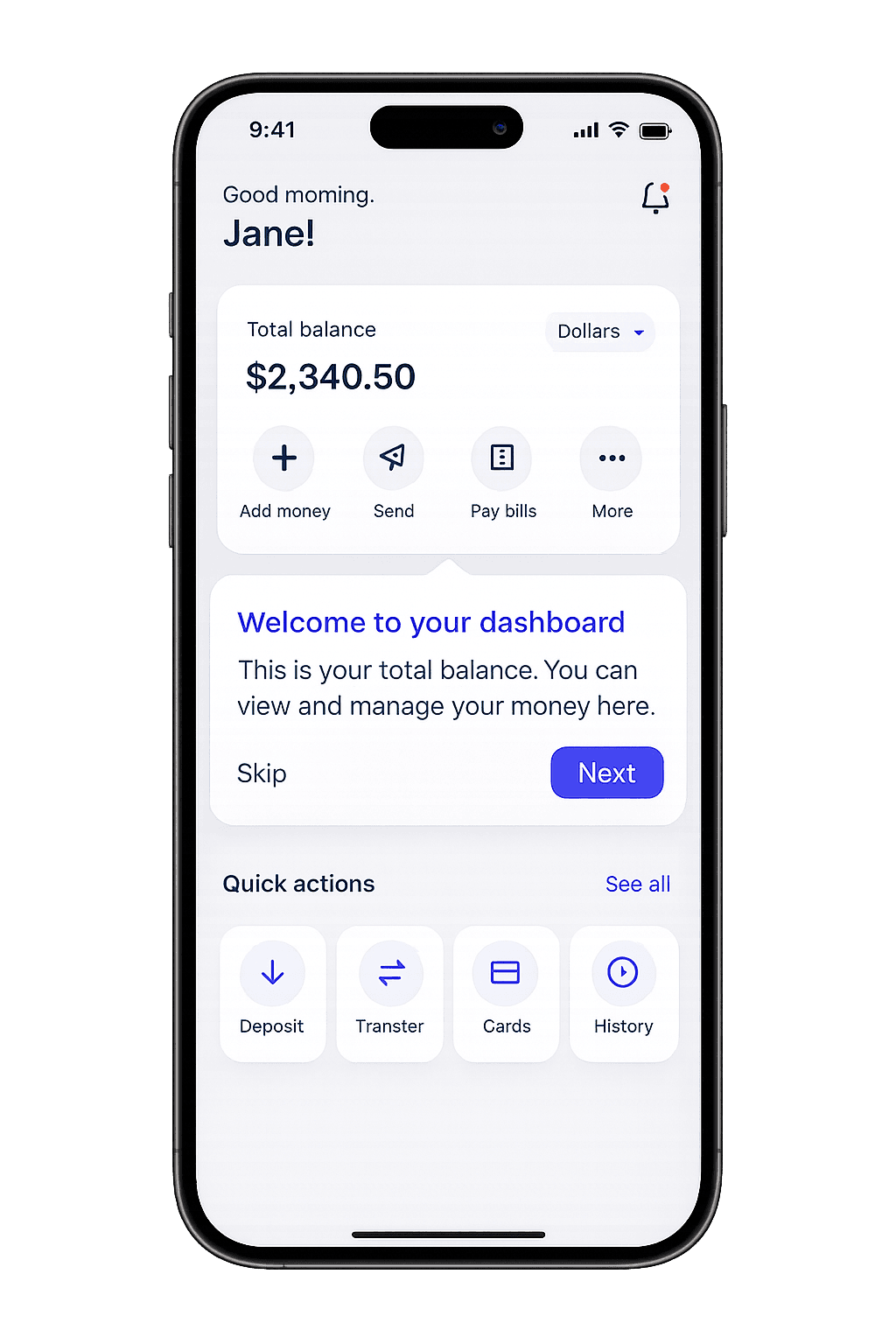 In-app onboarding walkthrough