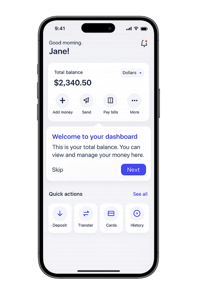 Mobile onboarding preview